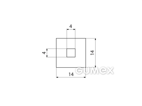 Silikónový profil štvorcový s dutinkou 4x4mm, 14x14mm, 55°ShA, -60°C/+180°C, transparentný